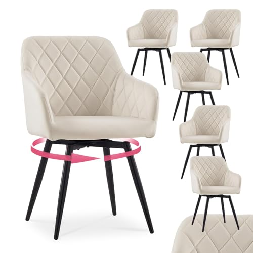 CLIPOP Esszimmerstühle Drehbar Set mit Armlehne, Samt Polsterstuhl Küchenstuhl Drehstuhl Armlehnenstuhl für Esszimmer Wohnzimmer Büro (Samt Beige, 6er Set) von CLIPOP
