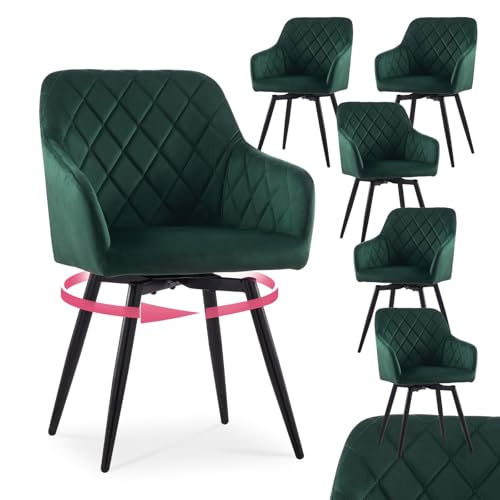 CLIPOP Esszimmerstühle Drehbar Set mit Armlehne, Samt Polsterstuhl Küchenstuhl Drehstuhl Armlehnenstuhl für Esszimmer Wohnzimmer Büro (Samt Grün, 6er Set) von CLIPOP