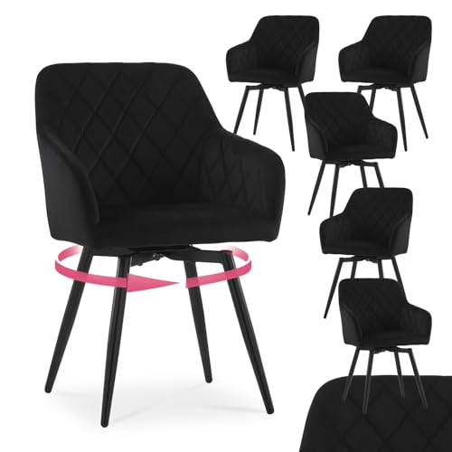 CLIPOP Esszimmerstühle Drehbar Set mit Armlehne, Samt Polsterstuhl Küchenstuhl Drehstuhl Armlehnenstuhl für Esszimmer Wohnzimmer Büro (Samt Schwarz, 6er Set) von CLIPOP
