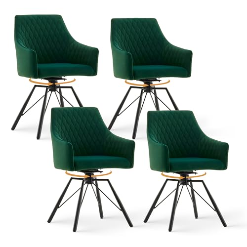 CLIPOP Esszimmerstühle Drehbar mit Armlehne, Polsterstuhl Gepolstert Sitz Küchenstuhl Drehstuhl Armlehnenstuhl für Esszimmer Wohnzimmer Büro (Samt Grün, 4er Set) von CLIPOP