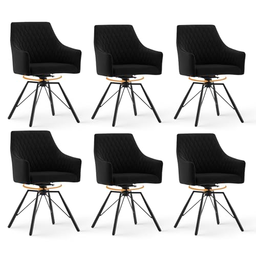 CLIPOP Esszimmerstühle Drehbar mit Armlehne, Polsterstuhl Gepolstert Sitz Küchenstuhl Drehstuhl Armlehnenstuhl für Esszimmer Wohnzimmer Büro (Samt Schwarz, 6er Set) von CLIPOP