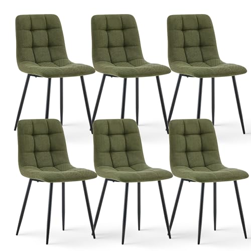CLIPOP Esszimmerstühle Kunstleder Gepolsterter Sitz Wohnzimmerstuhl mit stabilen Metallbeinen, für Zuhause und Büro (Chenille Dunkelgrün, 6er Set) von CLIPOP