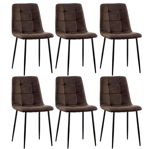 CLIPOP Esszimmerstühle Kunstleder Gepolsterter Sitz Wohnzimmerstuhl mit stabilen Metallbeinen, für Zuhause und Büro (Kunstleder Braun, 6er Set) von CLIPOP