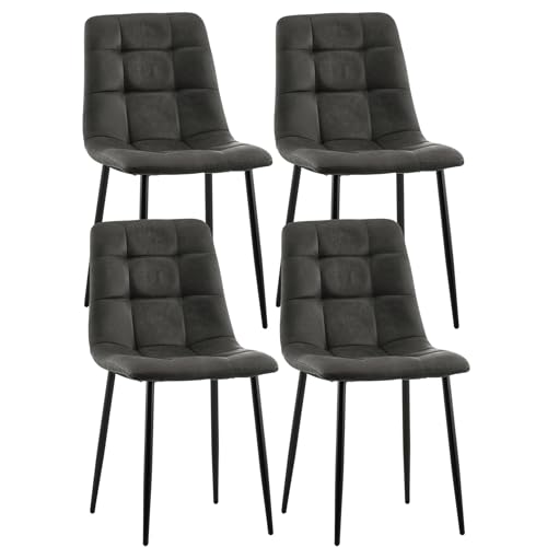 CLIPOP Esszimmerstühle Kunstleder Gepolsterter Sitz Wohnzimmerstuhl mit stabilen Metallbeinen, für Zuhause und Büro (Kunstleder Grau, 4er Set) von CLIPOP