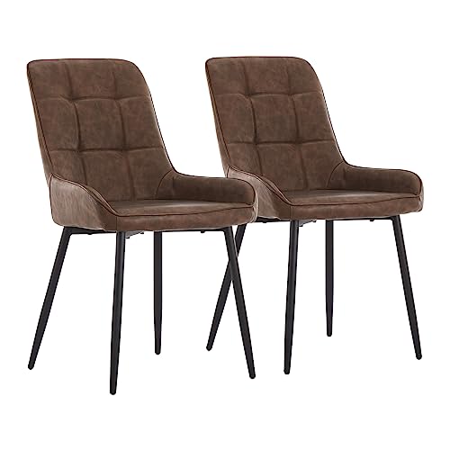 CLIPOP Esszimmerstühle Set Küchenstuhl Polsterstuhl Wohnzimmerstuhl Sessel mit Rückenlehne, Sitzfläche aus Stoffbezug, Metallbeine (2er Set, Kunstleder Braun) von CLIPOP