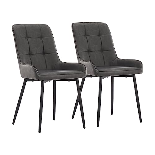 CLIPOP Esszimmerstühle Set Küchenstuhl Polsterstuhl Wohnzimmerstuhl Sessel mit Rückenlehne, Sitzfläche aus Stoffbezug, Metallbeine (2er Set, Kunstleder Grau) von CLIPOP