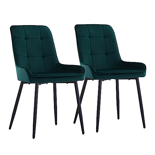 CLIPOP Esszimmerstühle Set Küchenstuhl Polsterstuhl Wohnzimmerstuhl Sessel mit Rückenlehne, Sitzfläche aus Stoffbezug, Metallbeine (2er Set, Samt Grün) von CLIPOP