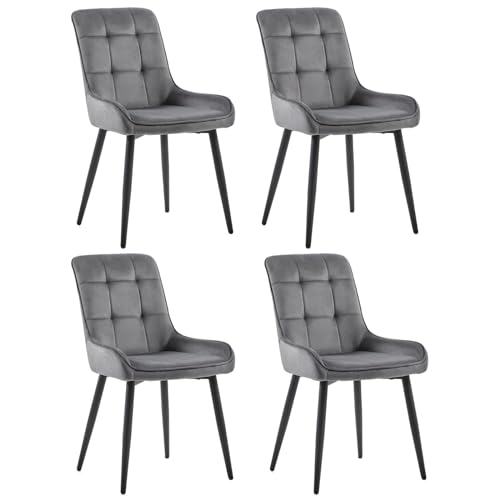 CLIPOP Esszimmerstühle Set Küchenstuhl Polsterstuhl Wohnzimmerstuhl Sessel mit Rückenlehne, Sitzfläche aus Stoffbezug, Metallbeine (4er Set, Samt Dunkelgrau) von CLIPOP
