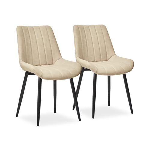 CLIPOP Esszimmerstühle 2er Set mit Metallbeinen, Küchen Stühle für Esszimmer Büro Restaurant (Kunstleder Beige, 2er Essstühle) von CLIPOP