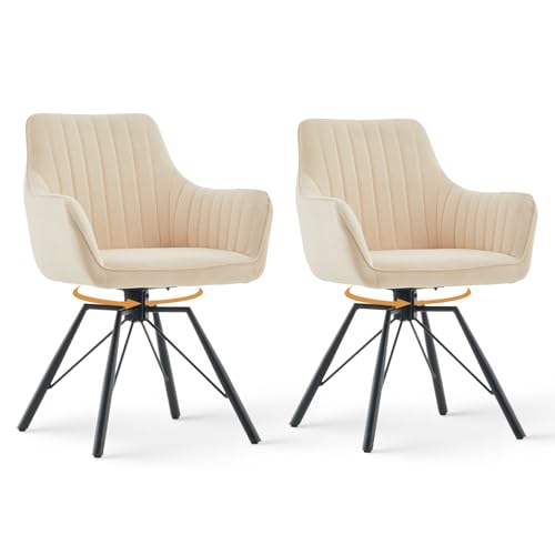 CLIPOP Esszimmerstühle drehbar, Ergonomischer Stuhl Esszimmer, Sessel Wohnzimmer, Samt Drehstuhl, Küchenstuhl, Polsterstuhl mit Armlehnen (Beige, 2er Set) von CLIPOP