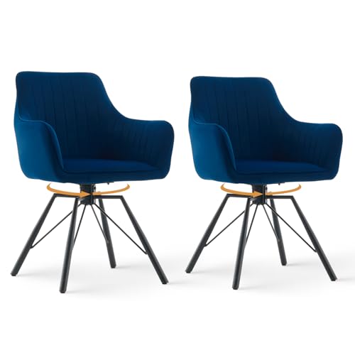 CLIPOP Esszimmerstühle drehbar, Ergonomischer Stuhl Esszimmer, Sessel Wohnzimmer, Samt Drehstuhl, Küchenstuhl, Polsterstuhl mit Armlehnen (Blau, 2er Set) von CLIPOP