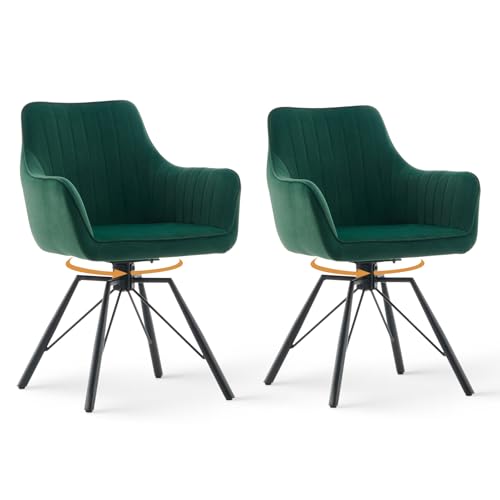 CLIPOP Esszimmerstühle drehbar, Ergonomischer Stuhl Esszimmer, Sessel Wohnzimmer, Samt Drehstuhl, Küchenstuhl, Polsterstuhl mit Armlehnen (Grün, 2er Set) von CLIPOP