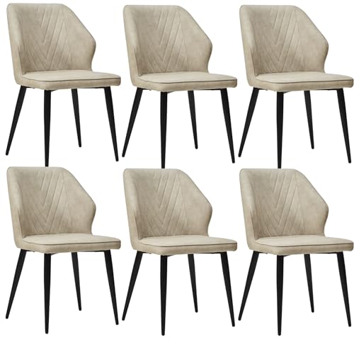 CLIPOP Esszimmerstühle mit Armlehne Kunstleder Küchenstühle Essstühle Gepolsterter Essstühle Sessel Vintage Polsterstuhl für Esszimmer,Wohnzimmer,Schlafzimmer(A Beige, 6er Set von CLIPOP