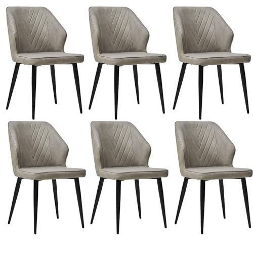 CLIPOP Esszimmerstühle mit Armlehne Kunstleder Küchenstühle Essstühle Gepolsterter Essstühle Sessel Vintage Polsterstuhl für Esszimmer,Wohnzimmer,Schlafzimmer(A Hellgrau, 6er Set von CLIPOP