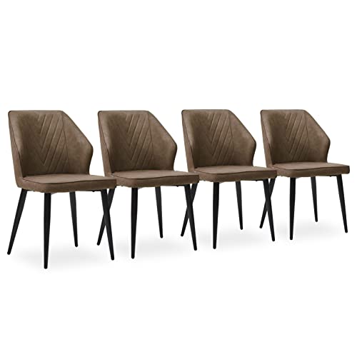 CLIPOP Esszimmerstühle mit Armlehne Kunstleder Küchenstühle Essstühle Gepolsterter Essstühle Sessel Vintage Polsterstuhl für Esszimmer,Wohnzimmer,Schlafzimmer (4er Set, Braun) von CLIPOP
