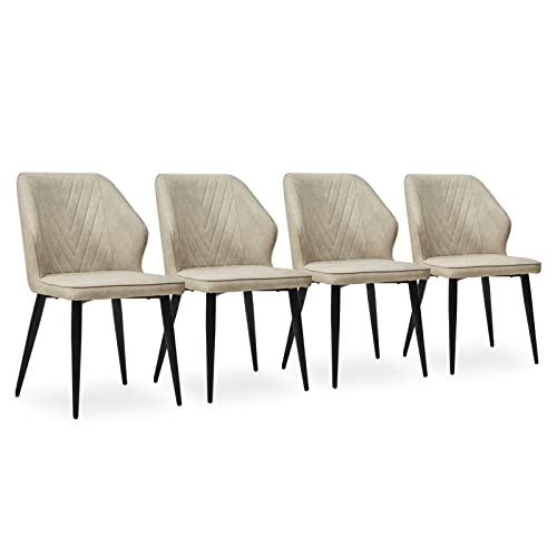 CLIPOP Esszimmerstühle mit Armlehne Kunstleder Küchenstühle Essstühle Gepolsterter Essstühle Sessel Vintage Polsterstuhl für Esszimmer,Wohnzimmer,Schlafzimmer (4er Set, Beige) von CLIPOP