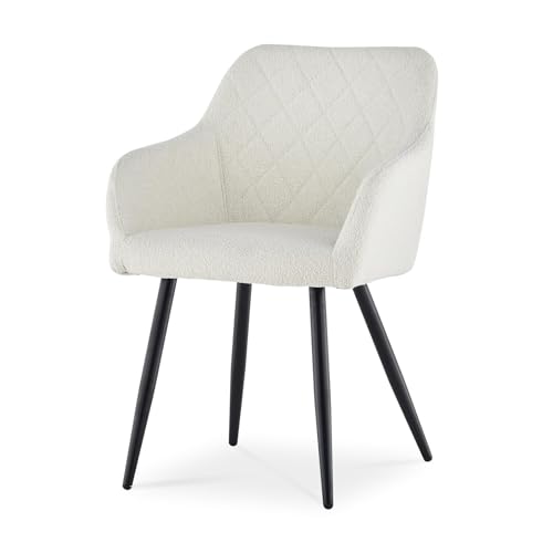 CLIPOP Esszimmerstuhl, 1 Stück Küchenstuhl Teddy Beige Boucle Bezug Wohnzimmerstuhl Polsterstuhl mit Armlehne Metallbeine Polstersessel Stuhl für Esszimmer Wohnzimmer Küche (1, Bouclé Nebelweiß) von CLIPOP