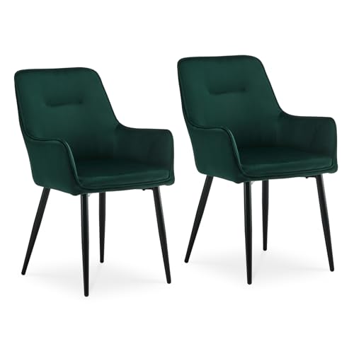 CLIPOP Esszimmerstuhl 2 Stück mit Armlehne Küchenstuhl Polsterstuhl Wohnzimmerstuhl Sessel Sitzfläche aus Samt Loungesessel 2er Set für Esszimmer,Arbeitszimmer,Wohnzimmer,Schlafzimmer,Grün von CLIPOP