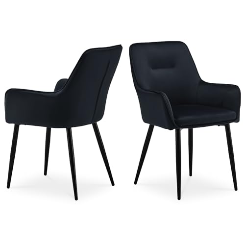 CLIPOP Esszimmerstuhl 2 Stück mit Armlehne Küchenstuhl Polsterstuhl Wohnzimmerstuhl Sessel Sitzfläche aus Samt Loungesessel 2er Set für Esszimmer,Arbeitszimmer,Wohnzimmer,Schlafzimmer,Schwarz von CLIPOP