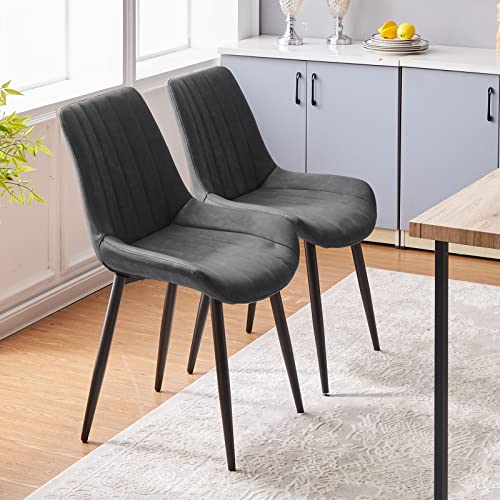 CLIPOP Esszimmerstühle 2er Set mit Metallbeinen, Küchen Stühle für Esszimmer Büro Restaurant (Kunstleder Grau, 2er Essstühle) von CLIPOP