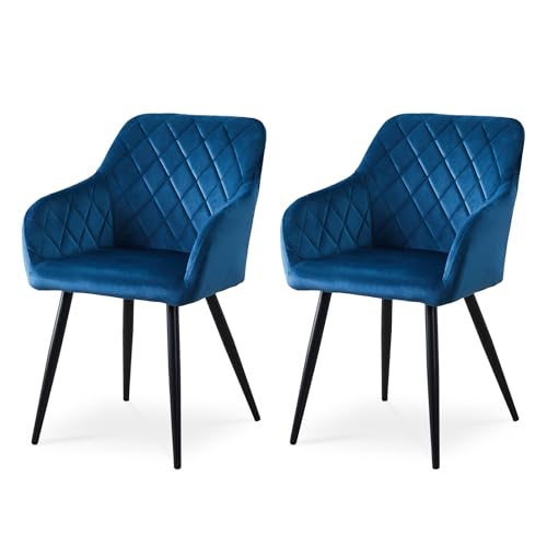 CLIPOP Esszimmerstühle 2er Set, Küchenstuhl Samt Bezug Wohnzimmerstuhl Polsterstuhl mit Armlehne Metallbeine Polstersessel Stuhl für Esszimmer Wohnzimmer Küche (2, Samt Blau) von CLIPOP