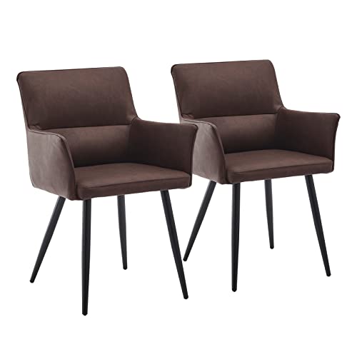 CLIPOP Esszimmerstuhl 2er Set Braun Kunstleder Küchenstuhl Polsterstuhl mit Armlehne und Metall Beine, Retro Design Armlehnstuhl Sessel für Wohnzimmer Esszimmer von CLIPOP