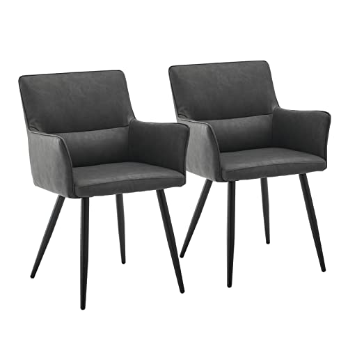 CLIPOP Esszimmerstuhl 2er Set Grau Kunstleder Küchenstuhl Polsterstuhl mit Armlehne und Metall Beine,Retro Design Armlehnstuhl Sessel für Wohnzimmer Esszimmer CLIPOP Esszimmerstuhl 2er Set Grau Kunstleder Küchenstuhl Polsterstuhl mit Armlehne und Metall Beine,Retro Design Armlehnstuhl Sessel für Wohnzimmer Esszimmer von CLIPOP