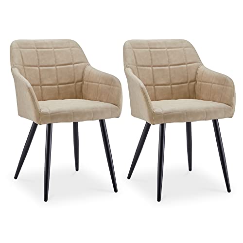CLIPOP Esszimmerstühle 2er Set Stühle mit Armlehne, Kunstleder Bezug, Esszimmerstuhl Küchenstuhl Polsterstuhl, Stühle für Esszimmer (Kunstleder Beige, 2er Set) von CLIPOP