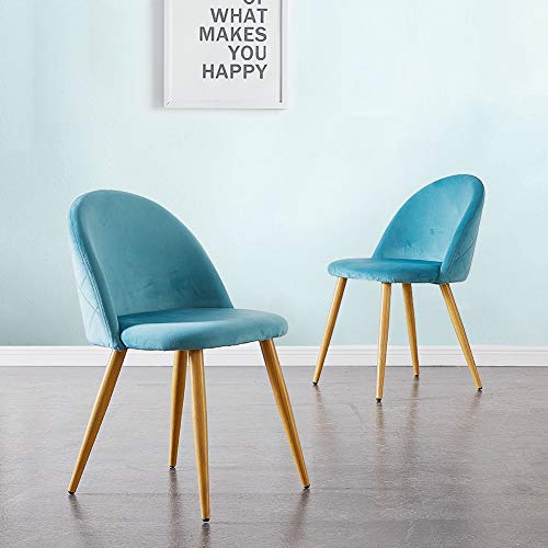 CLIPOP Esszimmerstuhl 2er Set Retro Style Samt Stoffbezug Küchenstühle Gepolsterter Akzentstuhl mit Holzfarbe Metallbeine für Küch Lounge Schlafzimmer Büro (Dunkelblau) von CLIPOP