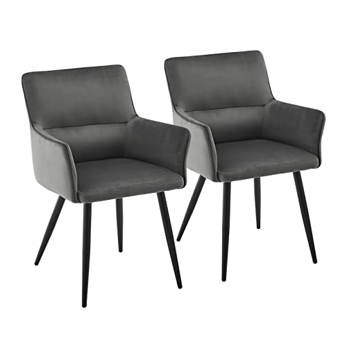 CLIPOP Esszimmerstuhl 2er Set Samt Küchenstuhl Polsterstuhl mit Armlehne und Metall Beine, Retro Design Armlehnstuhl Sessel für Wohnzimmer Esszimmer (2er, Samt Grau) von CLIPOP