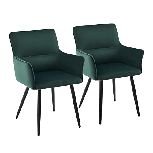 CLIPOP Esszimmerstuhl 2er Set Samt Küchenstuhl Polsterstuhl mit Armlehne und Metall Beine, Retro Design Armlehnstuhl Sessel für Wohnzimmer Esszimmer (2er, Samt Grün) von CLIPOP