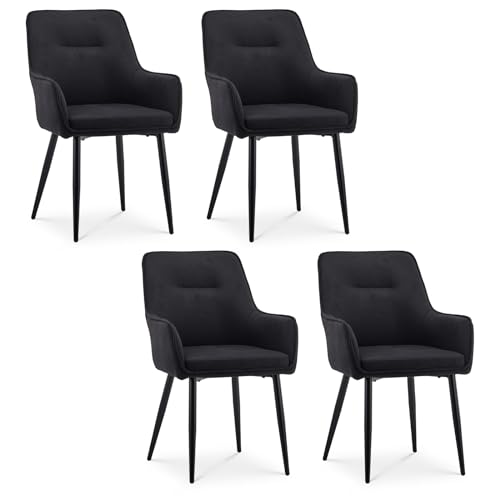CLIPOP Esszimmerstuhl 2er Set mit Armlehne Küchenstuhl Polsterstuhl Wohnzimmerstuhl Sessel Sitzfläche aus Leinen mt Loungesessel Set für Esszimmer,Wohnzimmer (2er Set, Leinen Schwarz) von CLIPOP