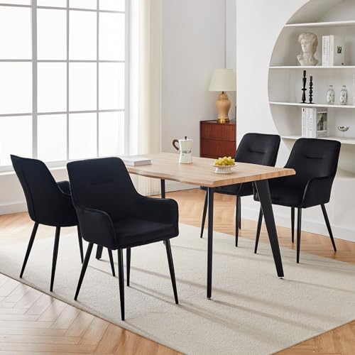 CLIPOP Esszimmerstuhl 4 Stück mit Armlehne Küchenstuhl Polsterstuhl Wohnzimmerstuhl Sessel Sitzfläche aus Samt Loungesessel 4er Set für Esszimmer,Arbeitszimmer,Wohnzimmer,Schlafzimmer,Schwarz von CLIPOP