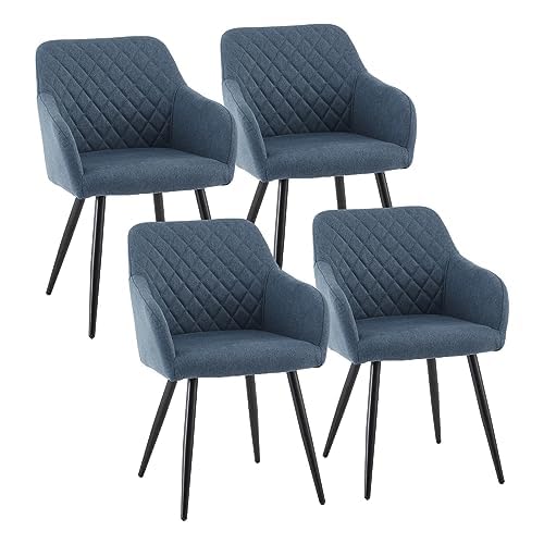 CLIPOP Esszimmerstühle 4er Set, Küchenstuhl Leinen Bezug Wohnzimmerstuhl Polsterstuhl mit Armlehne Metallbeine Polstersessel Stuhl für Esszimmer Wohnzimmer Küche (4, Leinen Tiefseeblau) von CLIPOP