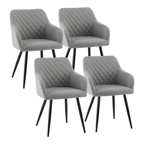 CLIPOP Esszimmerstühle 4er Set, Küchenstuhl Leinen Bezug Wohnzimmerstuhl Polsterstuhl mit Armlehne Metallbeine Polstersessel Stuhl für Esszimmer Wohnzimmer Küche (4, Leinen Granitgrau) von CLIPOP