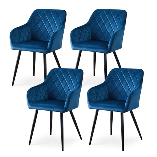 CLIPOP Esszimmerstühle 4er Set, Küchenstuhl Samt Bezug Wohnzimmerstuhl Polsterstuhl mit Armlehne Metallbeine Polstersessel Stuhl für Esszimmer Wohnzimmer Küche (4, Samt Blau) von CLIPOP