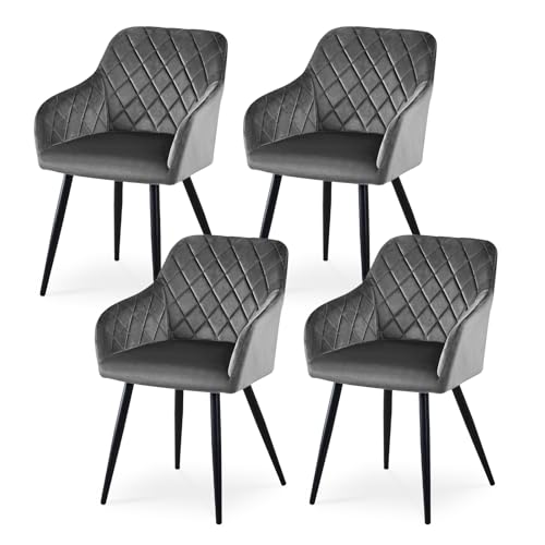 CLIPOP Esszimmerstühle 4er Set, Küchenstuhl Samt Bezug Wohnzimmerstuhl Polsterstuhl mit Armlehne Metallbeine Polstersessel Stuhl für Esszimmer Wohnzimmer Küche (4, Samt Grau) von CLIPOP