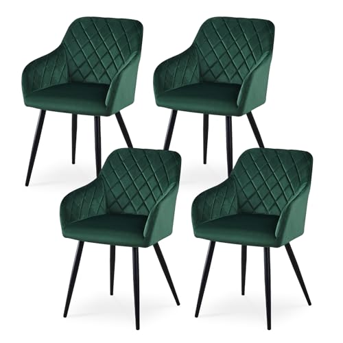 CLIPOP Esszimmerstühle 4er Set, Küchenstuhl Samt Bezug Wohnzimmerstuhl Polsterstuhl mit Armlehne Metallbeine Polstersessel Stuhl für Esszimmer Wohnzimmer Küche (4, Samt Grün) von CLIPOP
