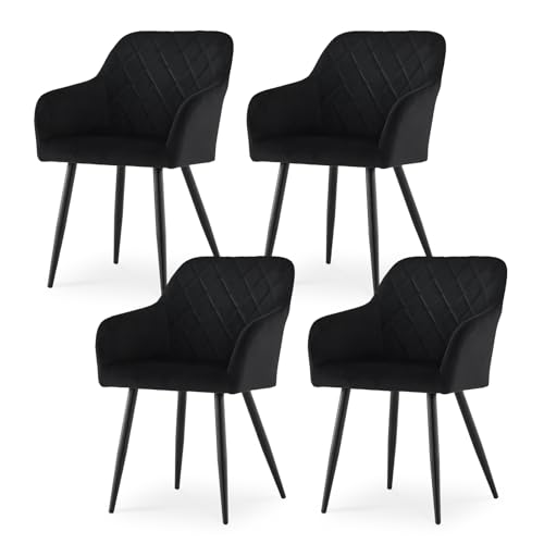 CLIPOP Esszimmerstühle 4er Set, Küchenstuhl Samt Bezug Wohnzimmerstuhl Polsterstuhl mit Armlehne Metallbeine Polstersessel Stuhl für Esszimmer Wohnzimmer Küche (4, Samt Schwarz) von CLIPOP