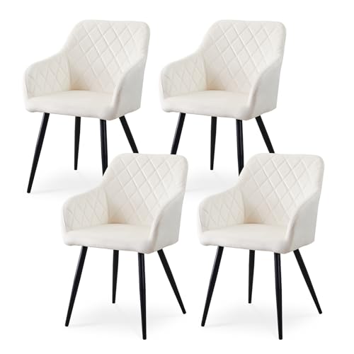 CLIPOP Esszimmerstühle 4er Set, Küchenstuhl Samt Bezug Wohnzimmerstuhl Polsterstuhl mit Armlehne Metallbeine Polstersessel Stuhl für Esszimmer Wohnzimmer Küche (4, Samt Beige) von CLIPOP
