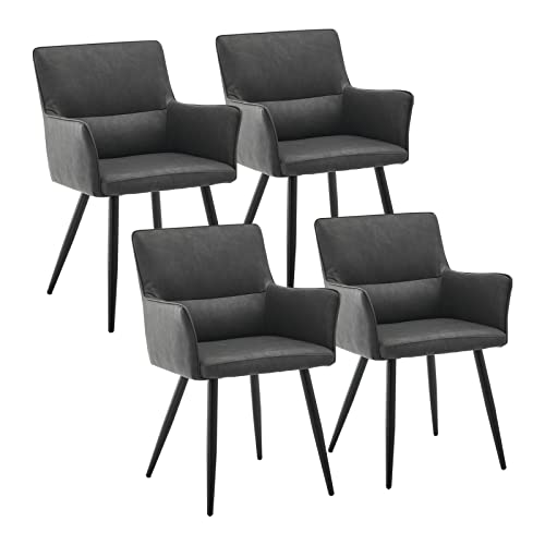 CLIPOP Esszimmerstuhl 4er Set Grau Kunstleder Küchenstuhl Polsterstuhl mit Armlehne und Metall Beine, Retro Design Armlehnstuhl Sessel für Wohnzimmer Esszimmer von CLIPOP