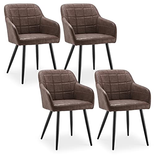 CLIPOP Esszimmerstühle 4er Set Stühle mit Armlehne, Kunstleder Bezug, Esszimmerstuhl Küchenstuhl Polsterstuhl, Stühle für Esszimmer (Kunstleder Braun, 4er Set) von CLIPOP