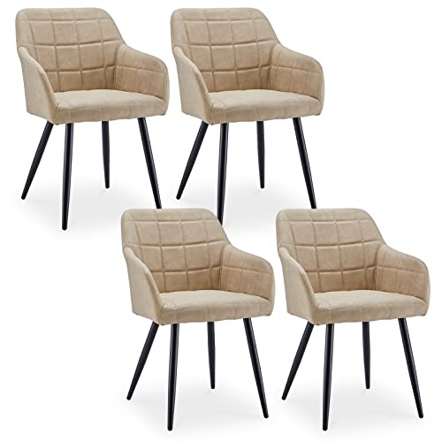 CLIPOP Esszimmerstühle 4er Set Stühle mit Armlehne, Kunstleder Bezug, Esszimmerstuhl Küchenstuhl Polsterstuhl, Stühle für Esszimmer (Kunstleder Beige, 4er Set) von CLIPOP