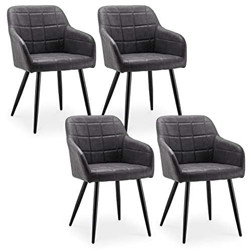 CLIPOP Esszimmerstühle 4er Set Stühle mit Armlehne, Kunstleder Bezug, Esszimmerstuhl Küchenstuhl Polsterstuhl, Stühle für Esszimmer (Kunstleder Dunkelgrau, 4er Set) von CLIPOP