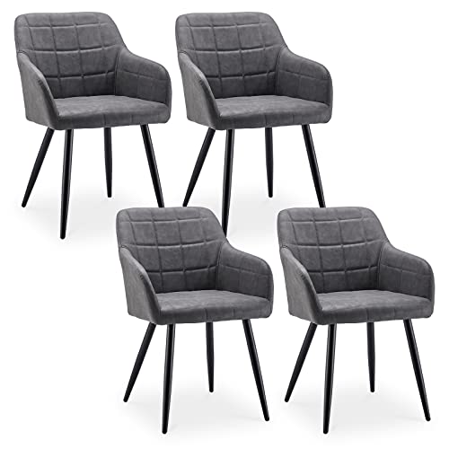 CLIPOP Esszimmerstühle 4er Set Stühle mit Armlehne, Kunstleder Bezug, Esszimmerstuhl Küchenstuhl Polsterstuhl, Stühle für Esszimmer (Kunstleder Hellgrau, 4er Set) von CLIPOP