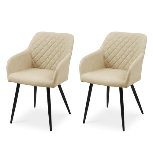 CLIPOP Esszimmerstühle 2er Set, Küchenstuhl Kunstleder Bezug Wohnzimmerstuhl Polsterstuhl mit Armlehne Metallbeine Polstersessel Stuhl für Esszimmer Wohnzimmer Küche (2, Kunstleder Elfenbeinbeige) von CLIPOP