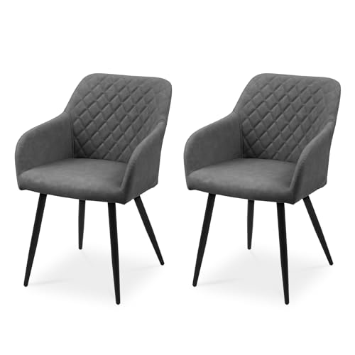 CLIPOP Esszimmerstühle 2er Set, Küchenstuhl Kunstleder Bezug Wohnzimmerstuhl Polsterstuhl mit Armlehne Metallbeine Polstersessel Stuhl für Esszimmer Wohnzimmer Küche (2, Kunstleder Felsgrau) von CLIPOP