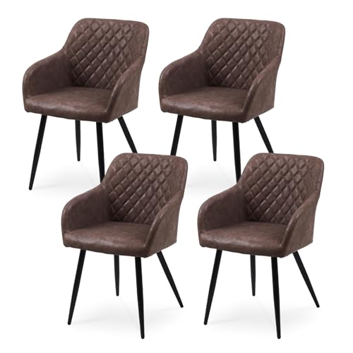 CLIPOP Esszimmerstühle 4er Set, Küchenstuhl Kunstleder Bezug Wohnzimmerstuhl Polsterstuhl mit Armlehne Metallbeine Polstersessel Stuhl für Esszimmer Wohnzimmer Küche (4, Kunstleder Schokoladenbraun) von CLIPOP