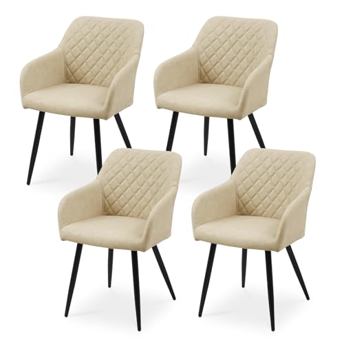 CLIPOP Esszimmerstühle 4er Set, Küchenstuhl Kunstleder Bezug Wohnzimmerstuhl Polsterstuhl mit Armlehne Metallbeine Polstersessel Stuhl für Esszimmer Wohnzimmer Küche (4, Kunstleder Elfenbeinbeige) von CLIPOP