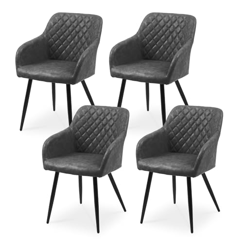 CLIPOP Esszimmerstühle 4er Set, Küchenstuhl Kunstleder Bezug Wohnzimmerstuhl Polsterstuhl mit Armlehne Metallbeine Polstersessel Stuhl für Esszimmer Wohnzimmer Küche (4, Kunstleder Graphitgrau) von CLIPOP